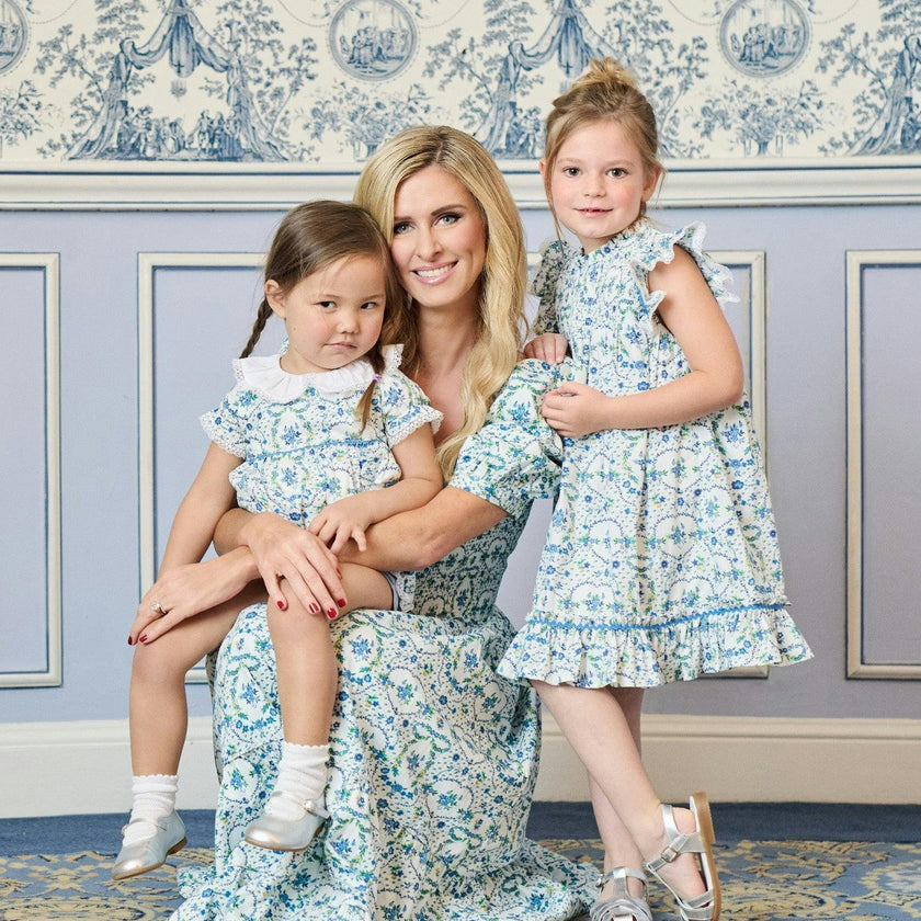 Nicky Hilton x La Coqueta Blue Bow Floral Lily-Grace Girl Empire Dress