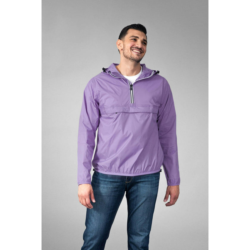 Light purple quarter zip packable rain jacket and windbreaker