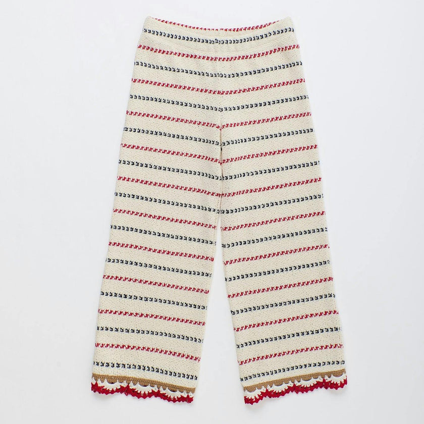 BARCOS KNIT PANTS OFF WHITE / RED