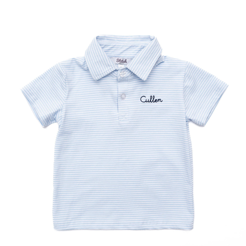 Custom Embroidered Striped Cotton Polo Shirt
