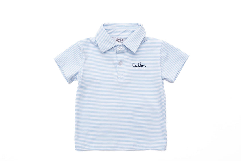Custom Embroidered Striped Cotton Polo Shirt