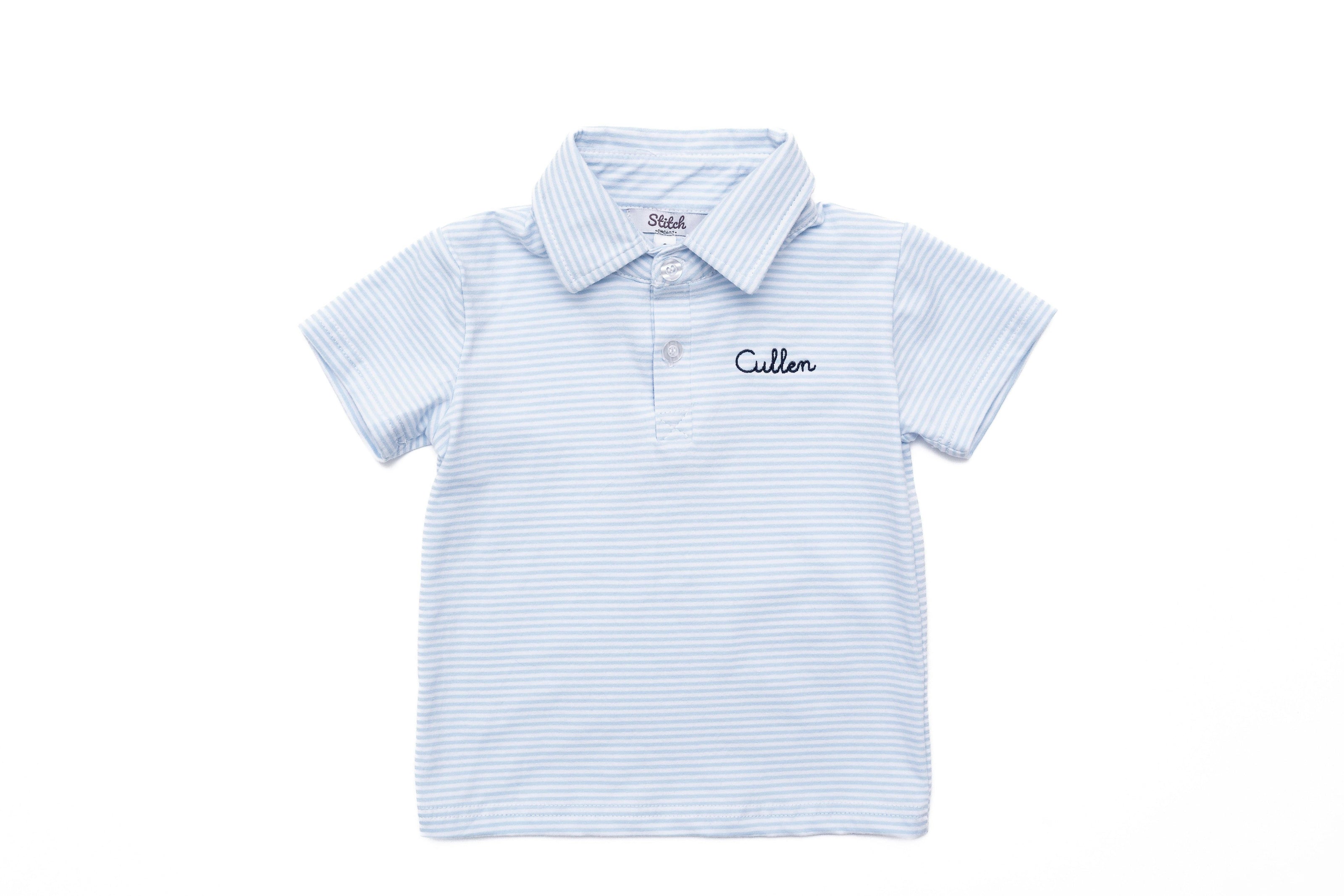 Custom Embroidered Striped Cotton Polo Shirt