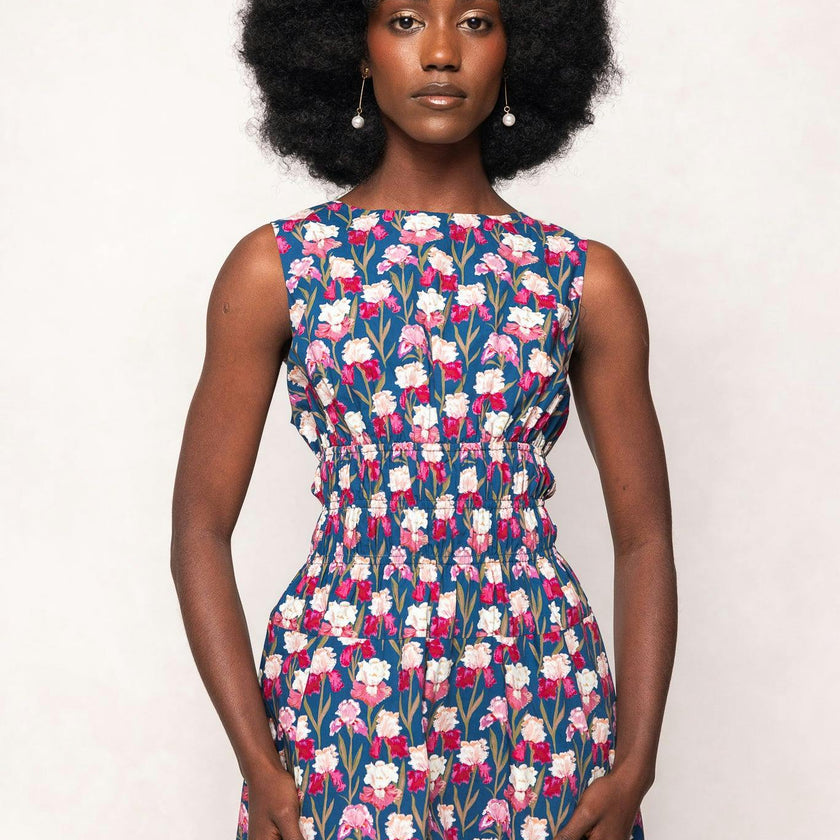 Carly Dress in Navy Pressed Petals