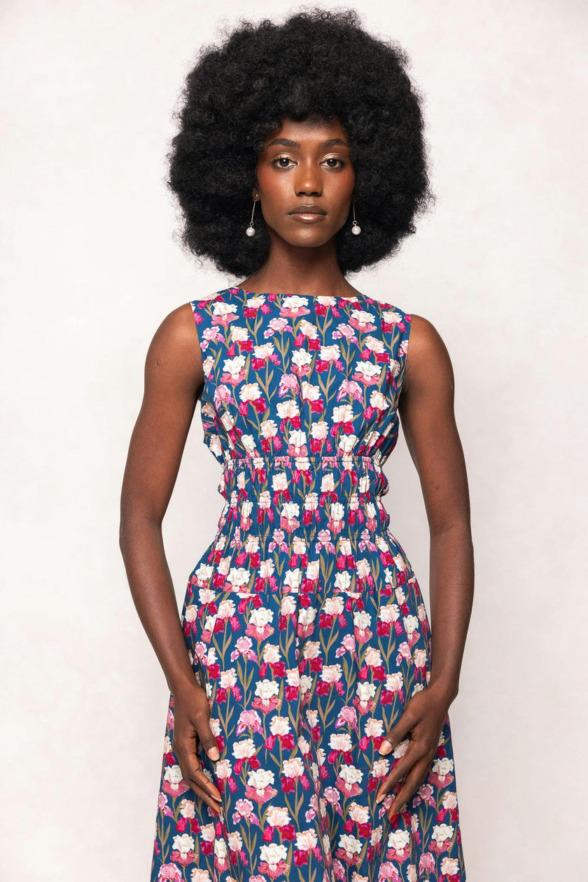 Carly Dress in Navy Pressed Petals