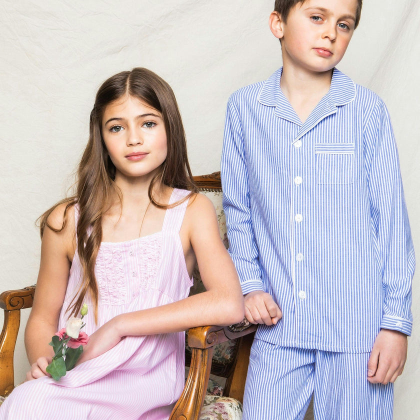 Kid's Twill Pajama Set in French Blue Stripes