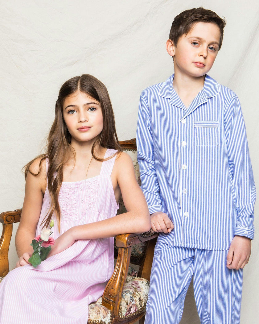 Kid's Twill Pajama Set in French Blue Stripes