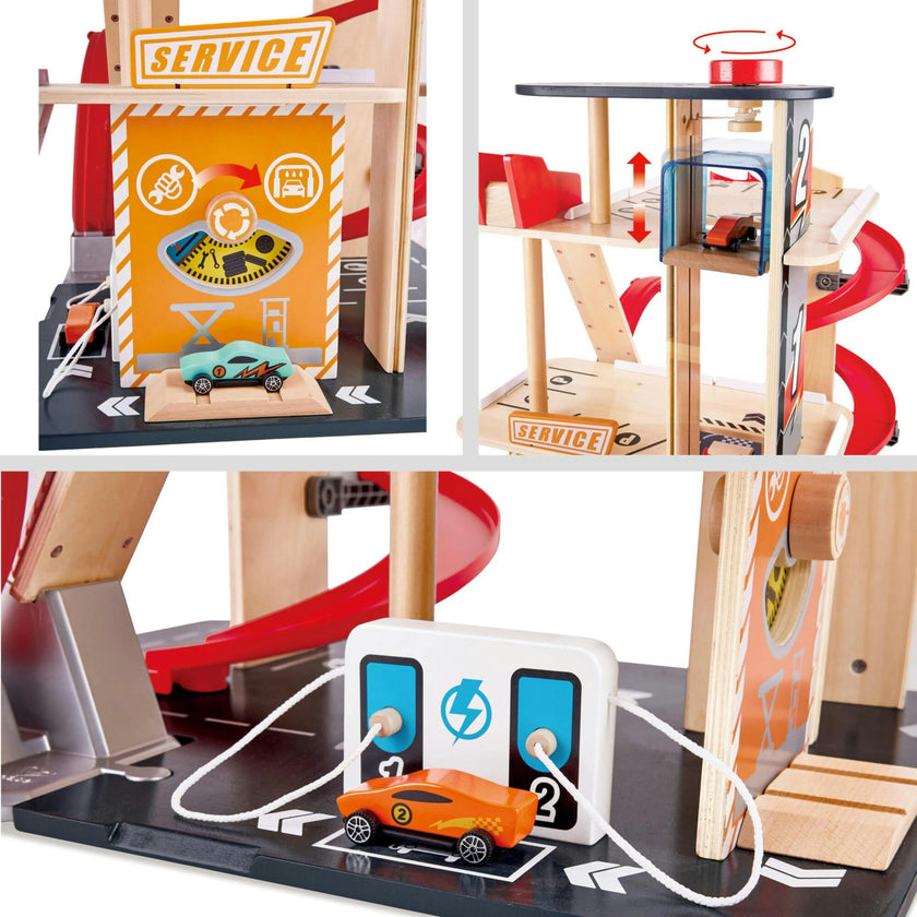 Stunt Garage Wooden High-Rise Car Parking Lot Playset