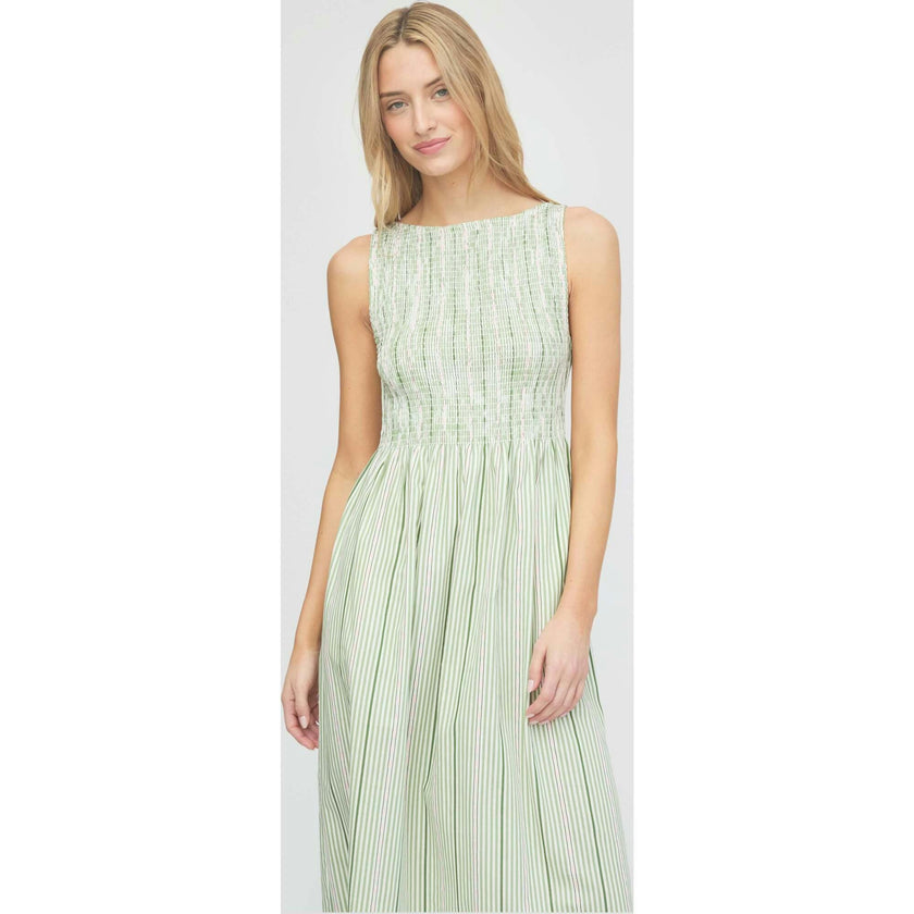 The Cosima Nap Dress - Green Jacquard Stripe