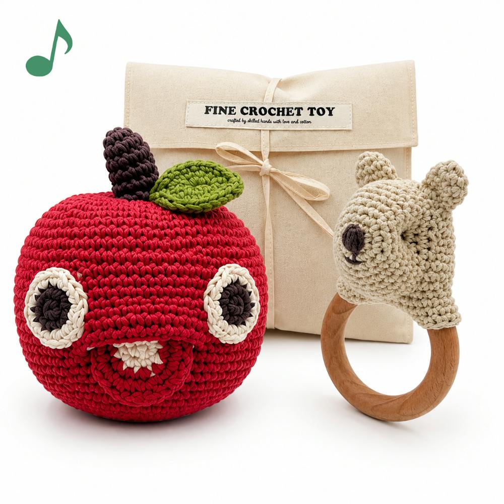 Teddy & Apple Gift Box 🐻🍎 100% organic cotton music box and teether
