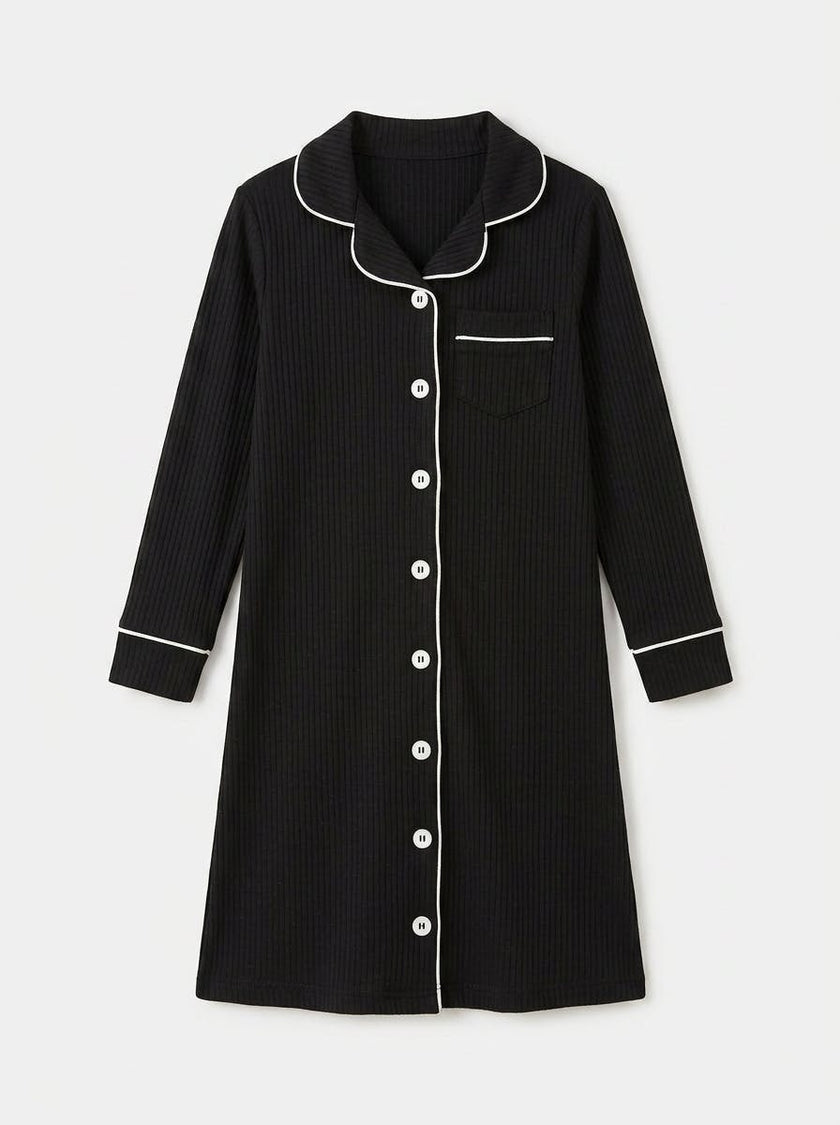 Year-Round Button down Ribbed Nightgown