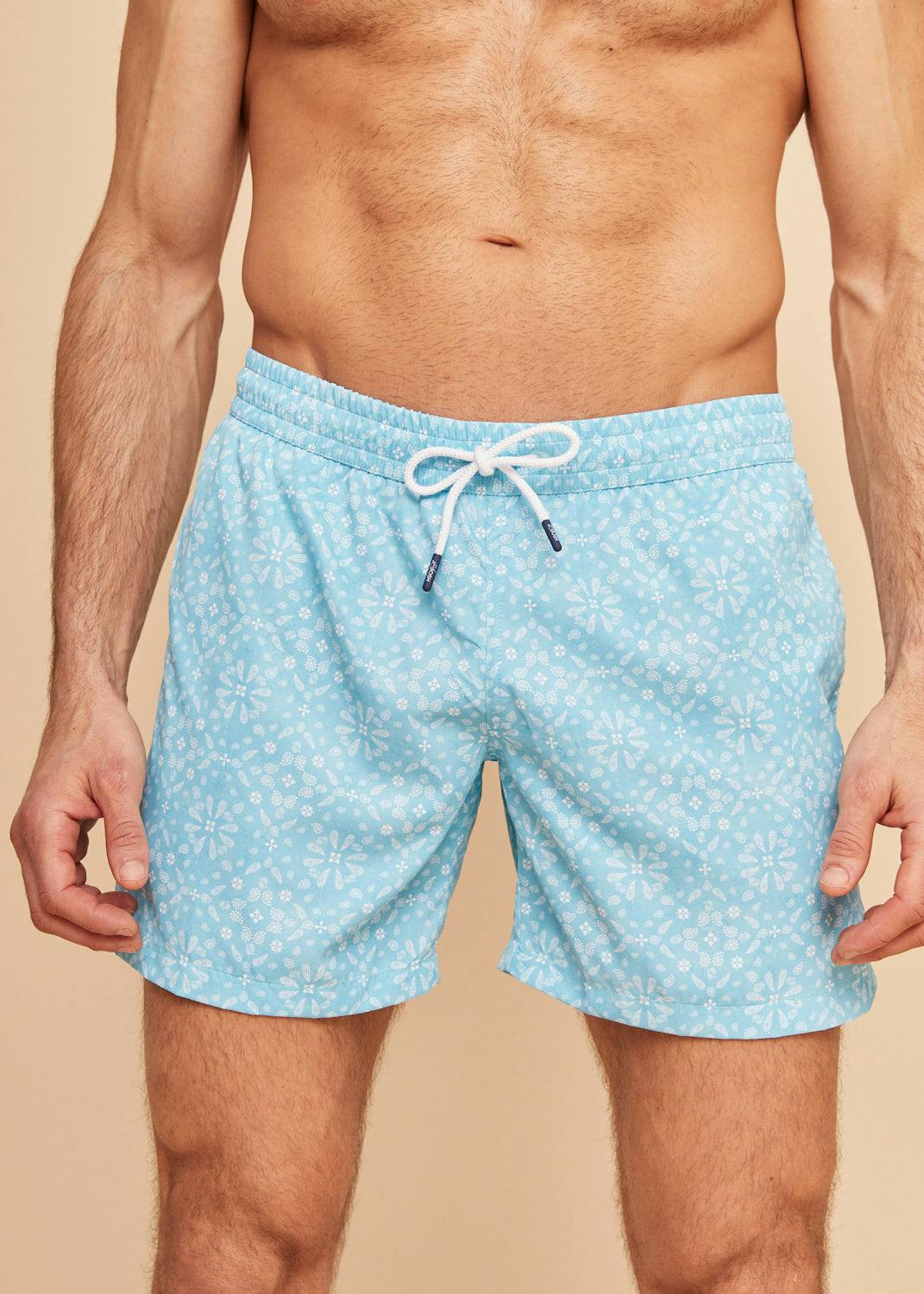 Sky Blue Bandana Men's Swim Shorts