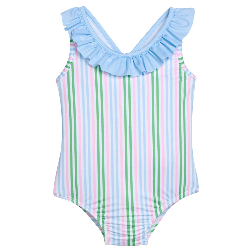 Ruffled One Piece Swimsuit - Summer Stripe