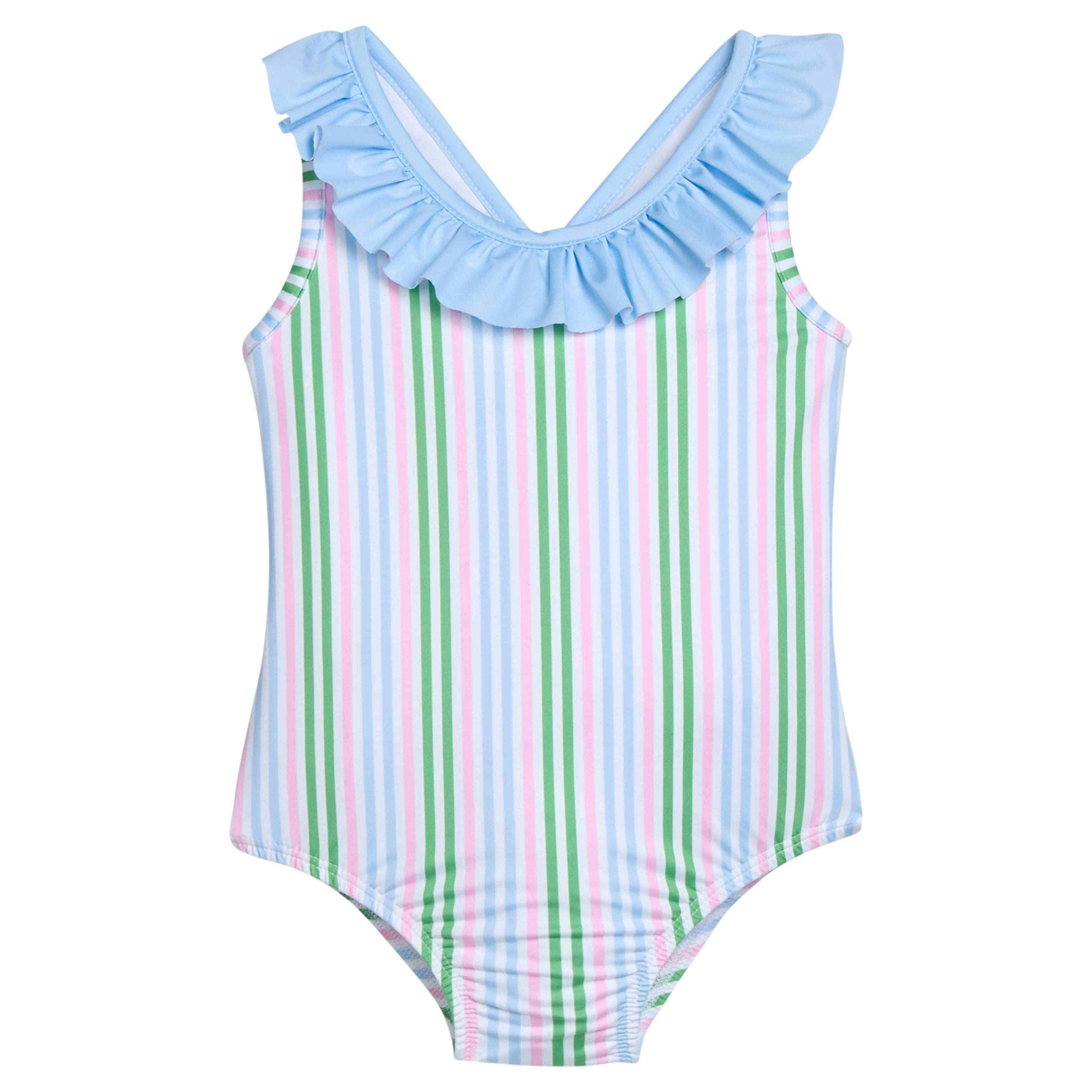 Ruffled One Piece Swimsuit - Summer Stripe