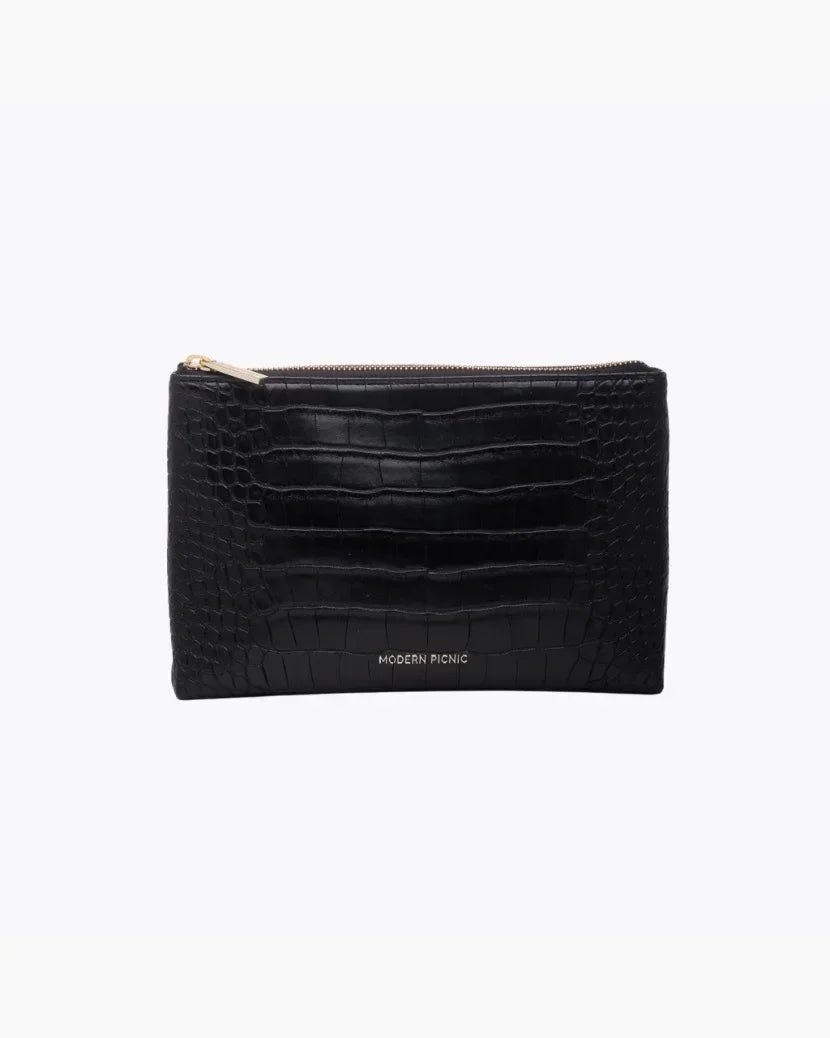 Insulated Small Snack Pouch, Black Croc