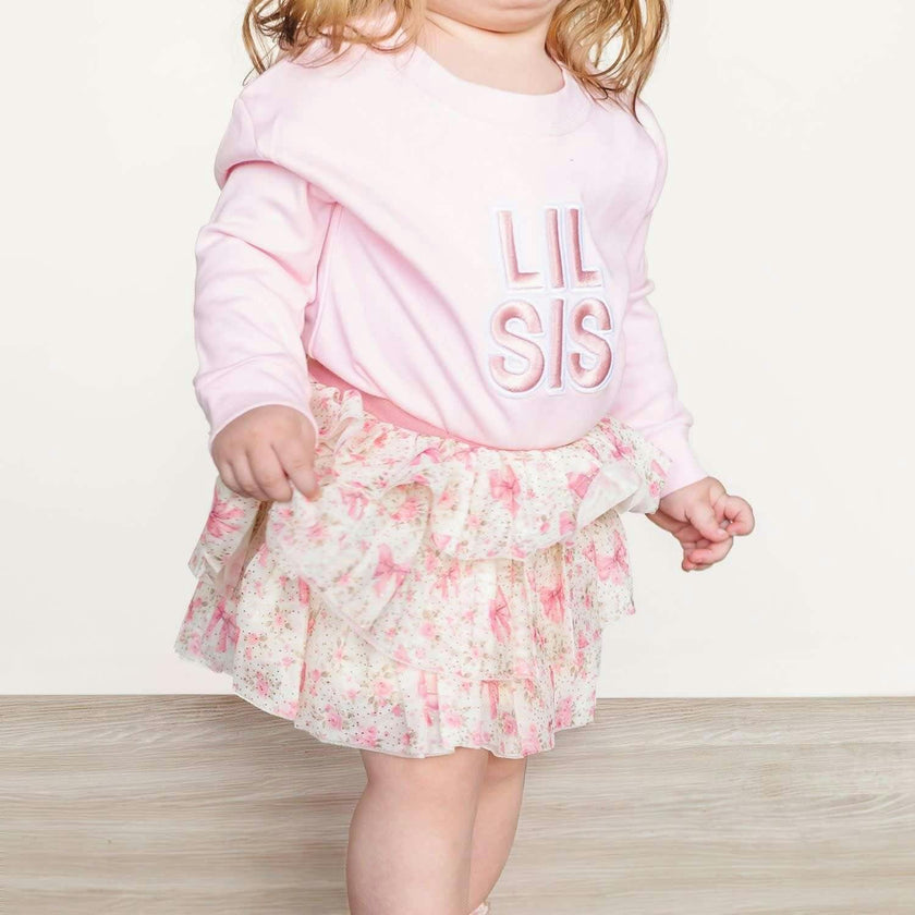 Lil Sis Embroidered Patch Long Sleeve Romper - Ballet
