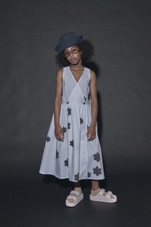 Coral Reef Apron Dress White&Black Flower Print