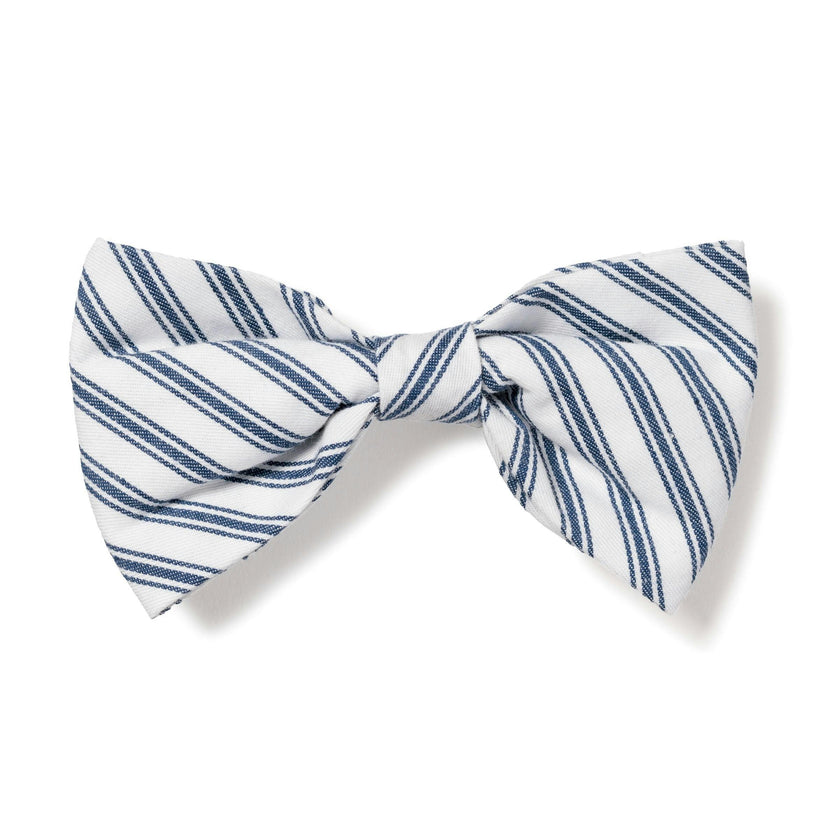 Dog Twill Bow Tie In Navy French Ticking