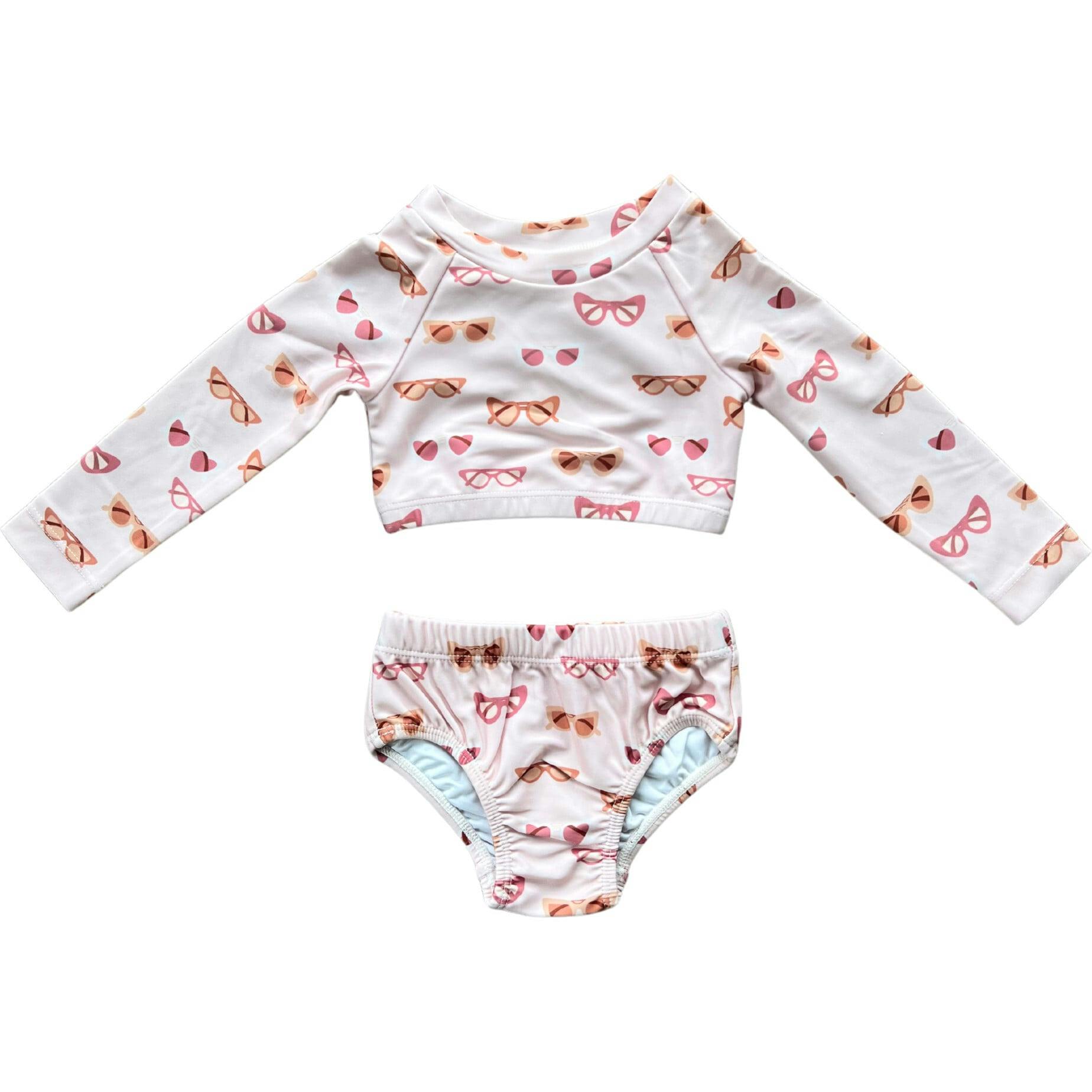 Girl's Two-Piece Crop Swim Set Retro Shades