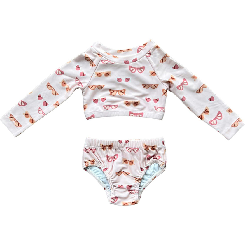 Girl's Two-Piece Crop Swim Set Retro Shades