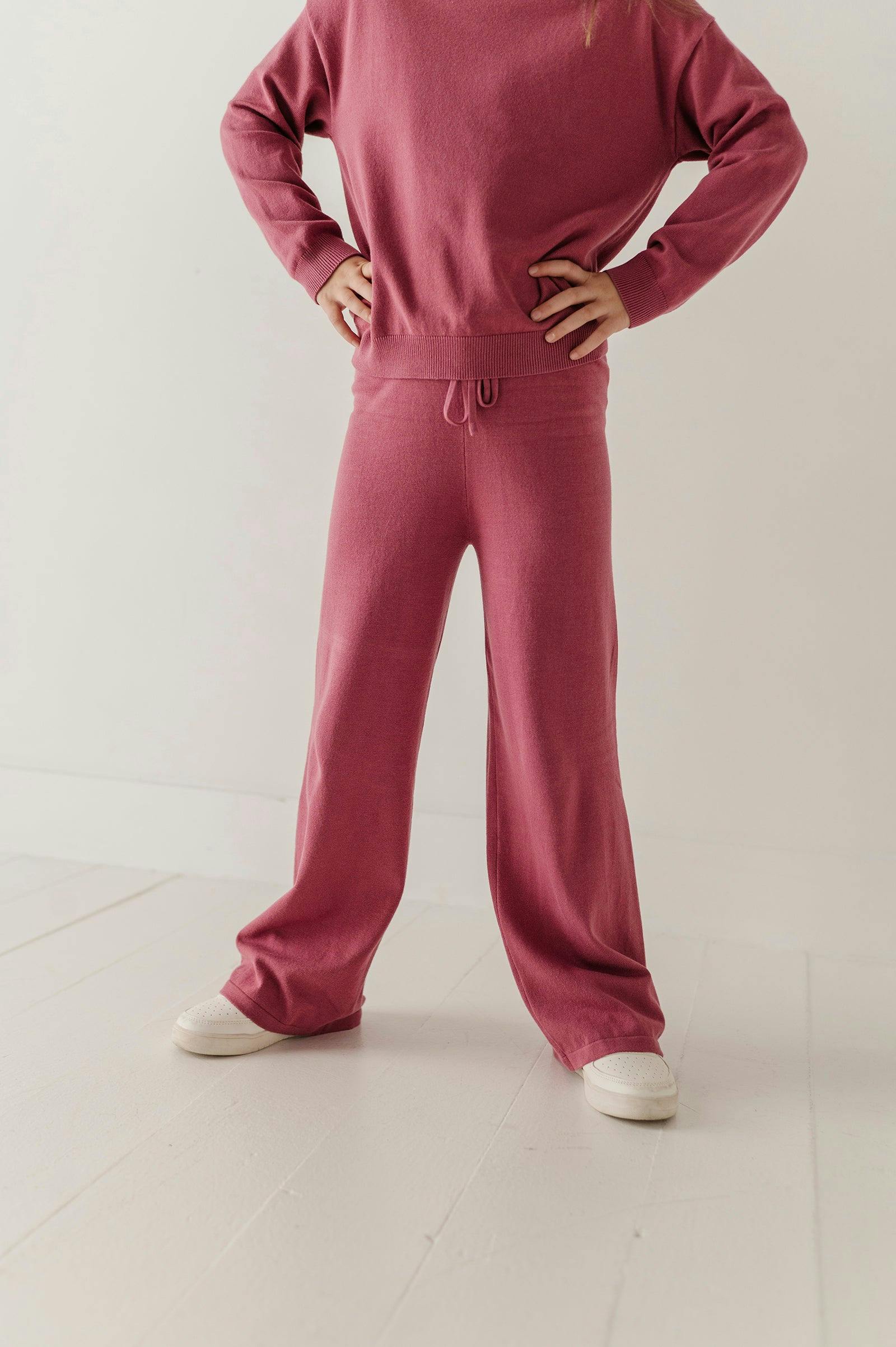 Girls Knit Flare Pants in Winter Mauve
