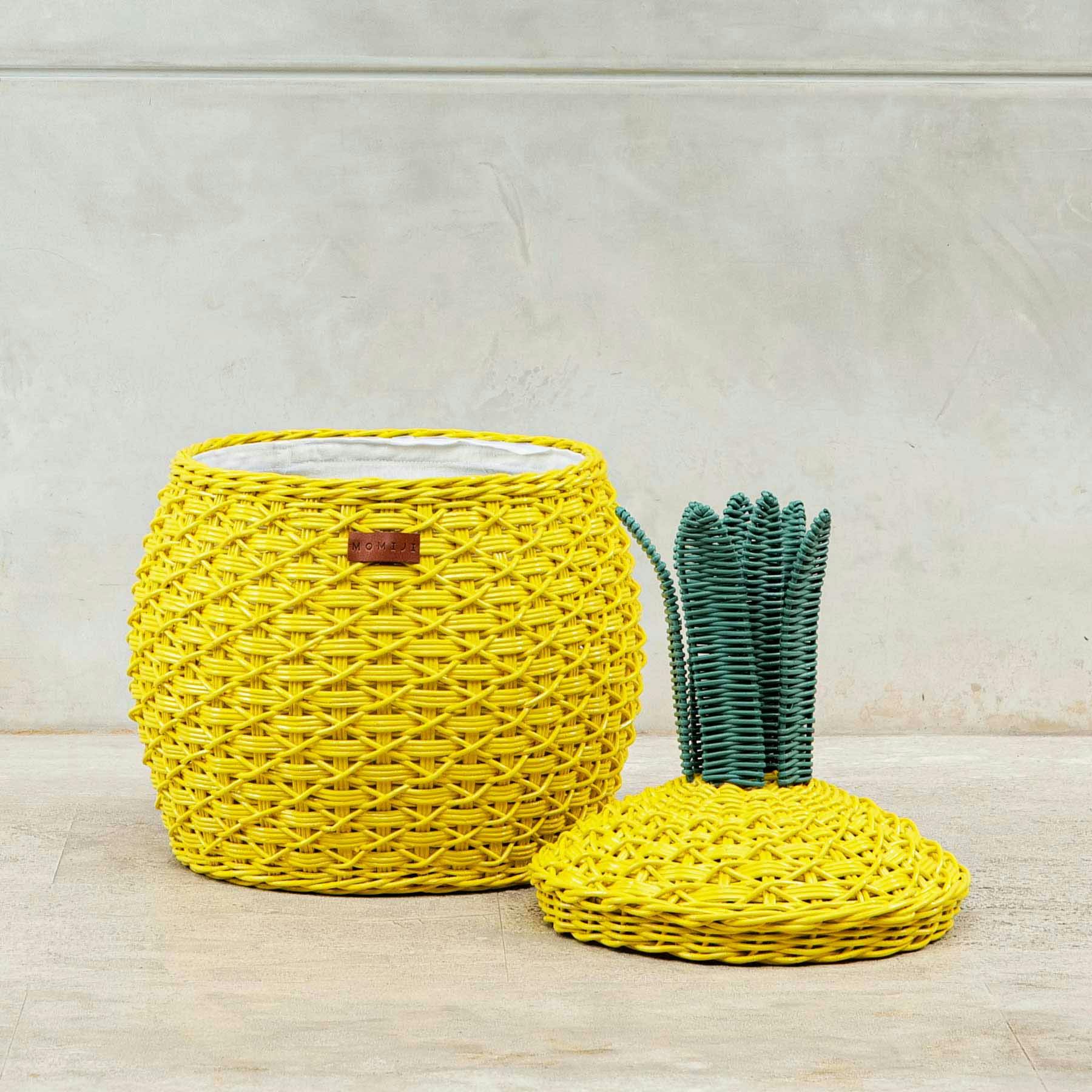 Handcrafted - Pineapple Storage Basket Yellow (Medium) - Rattan Wicker