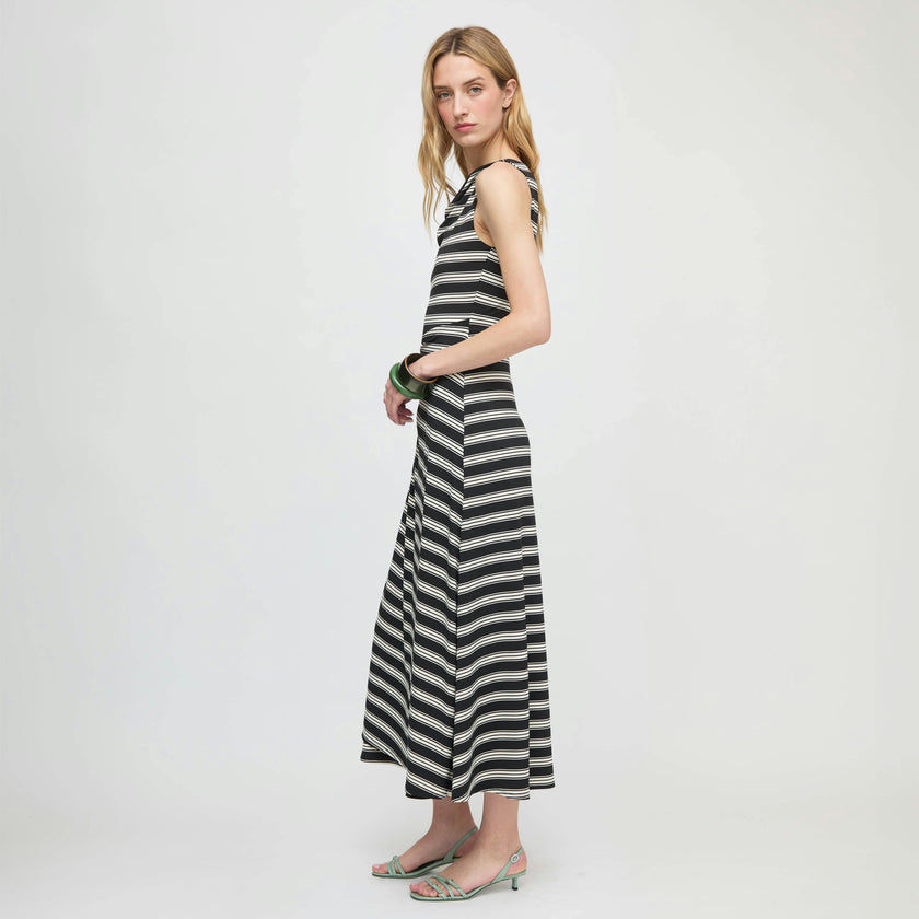 The Jayne Dress - Black/Ivory Stripe