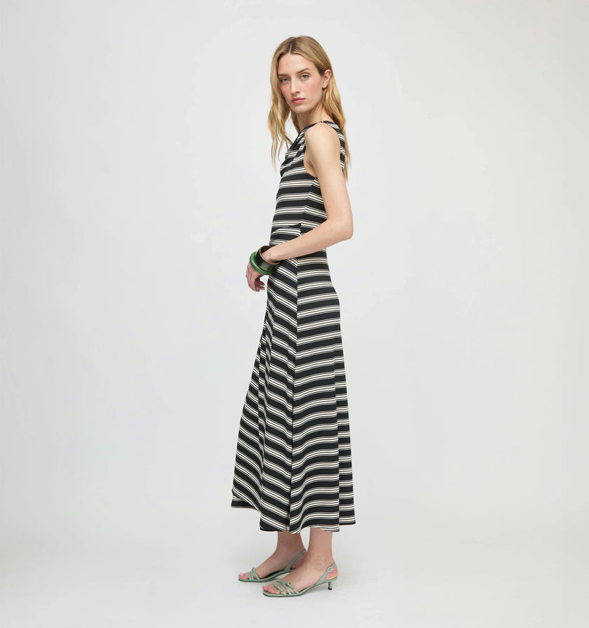 The Jayne Dress - Black/Ivory Stripe