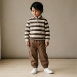 Organic Fleece Half Zip Sweatshirt - Mocha Stripe