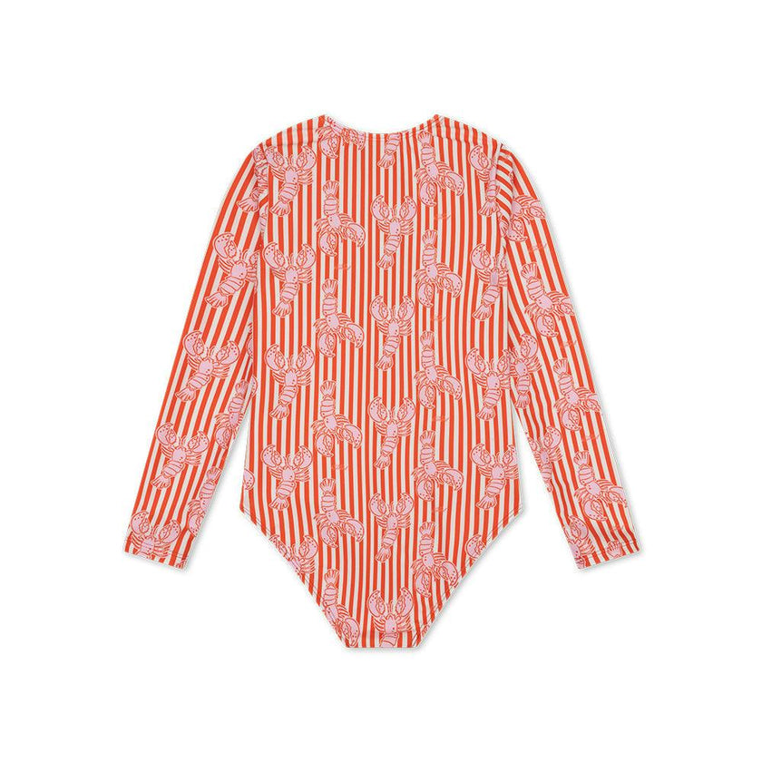 UV Swimsuit Girls With Long Sleeves - Red - Lobster Bay