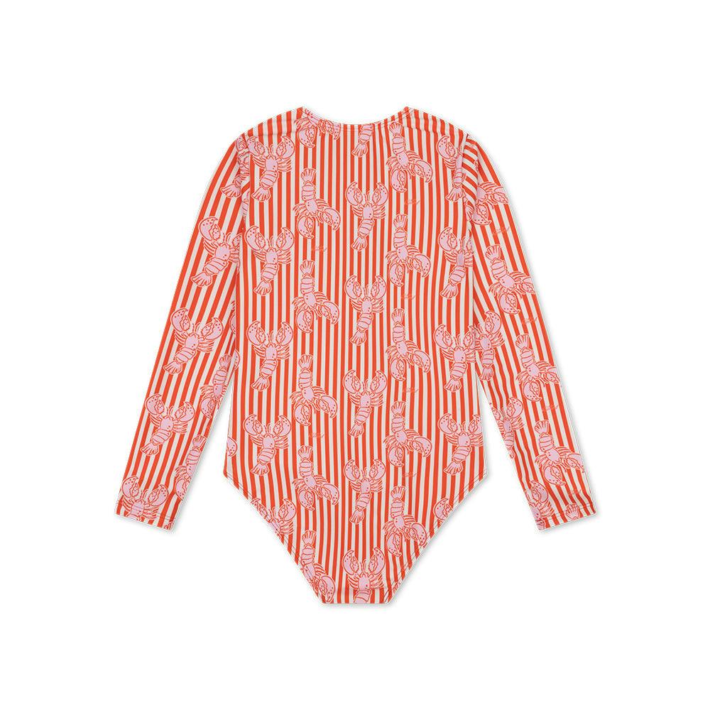 UV Swimsuit Girls With Long Sleeves - Red - Lobster Bay