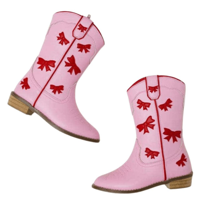 Cowgirl Red + Pink Bow Boots, Pink