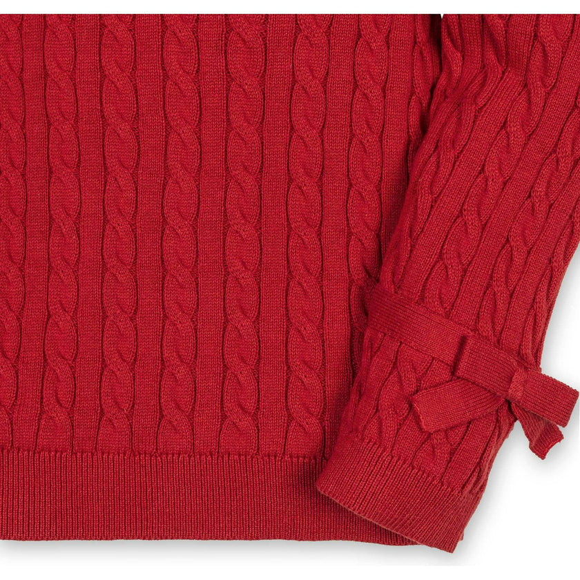 Baby Organic Long Puff Sleeve Sweater with Bow Detail, Red