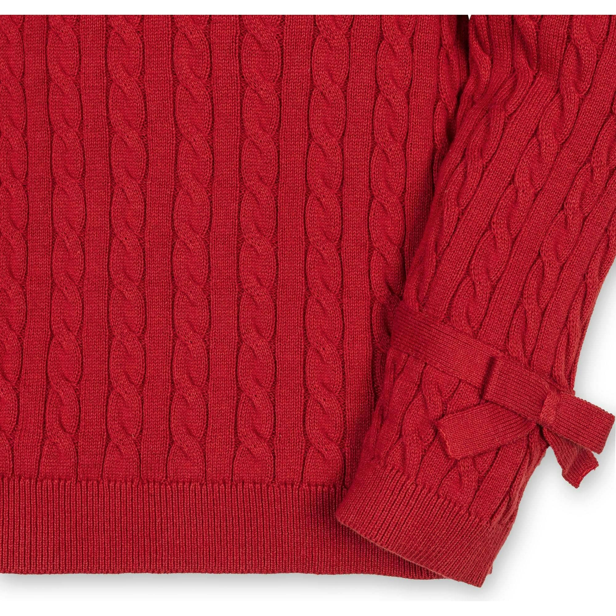 Baby Organic Long Puff Sleeve Sweater with Bow Detail, Red