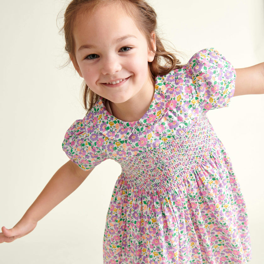 Made With Liberty Fabric Smocked Girls Dress Crisantha