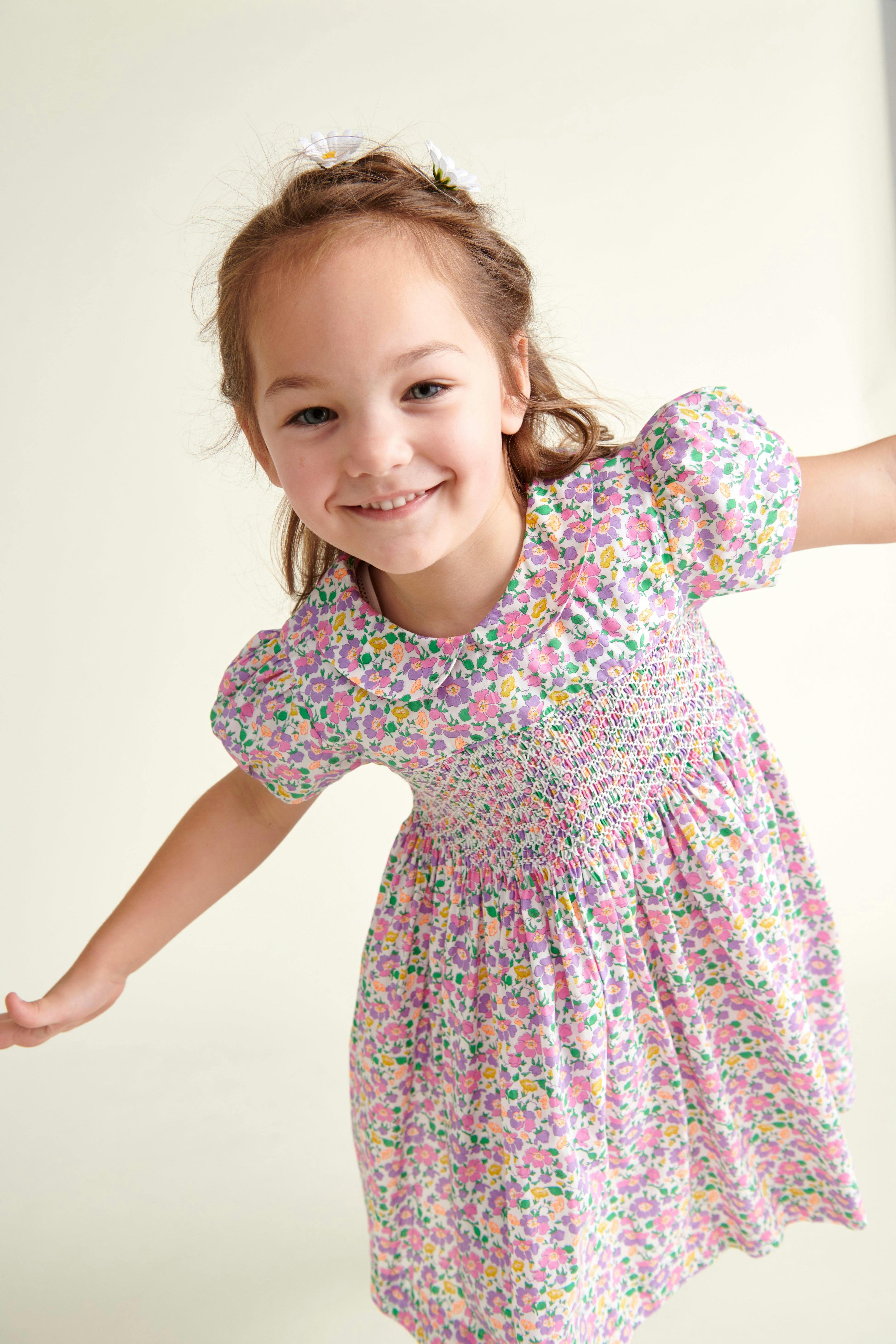 Made With Liberty Fabric Smocked Girls Dress Crisantha – Maisonette