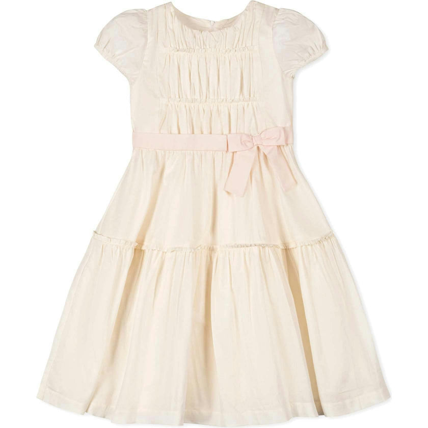 Organic Puff Sleeve Tiered Party Dress, White