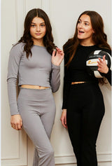 Lucy Grey Long Sleeve Crop Top