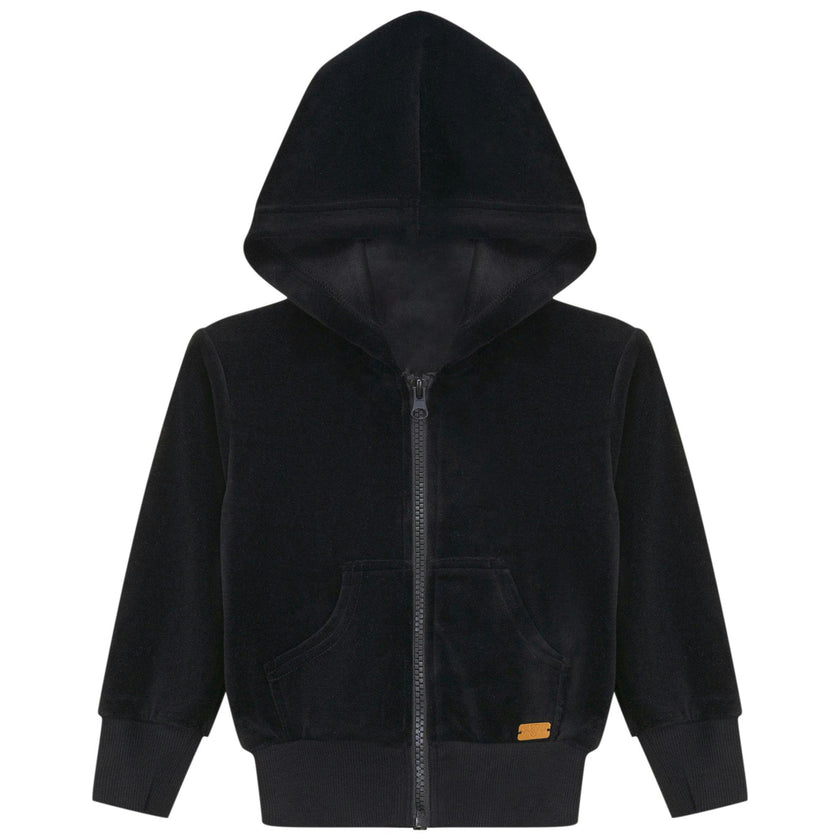 Cotton Zip Front Velour Cardigan