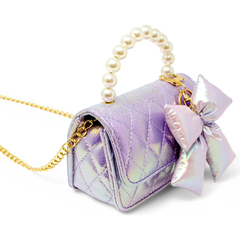 Shiny Quilted Fluffy Bow Handbag