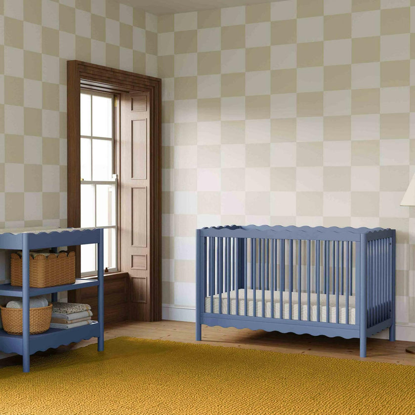 Swell 4-in-1 Convertible Crib with Toddler Bed Conversion Kit in Cove Blue