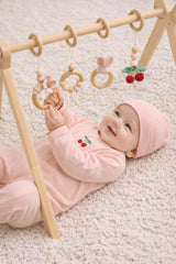 Pointelle Cherry Footie, Light Pink