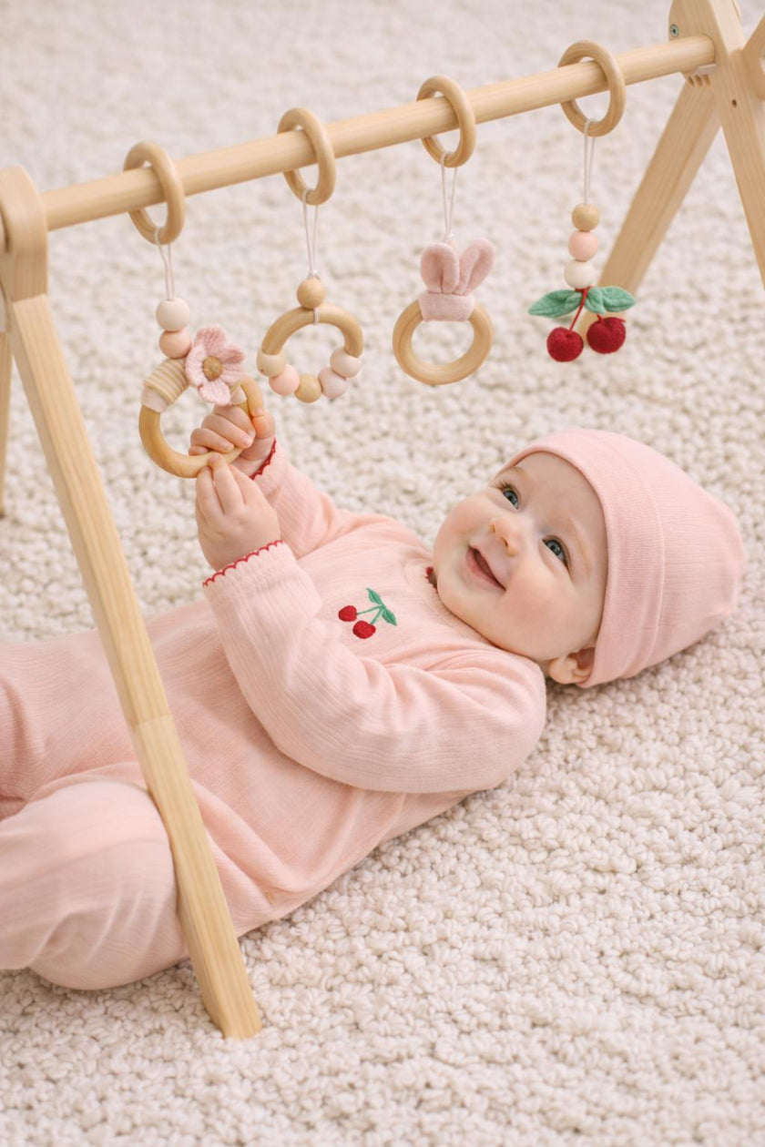 Pointelle Cherry Footie, Light Pink