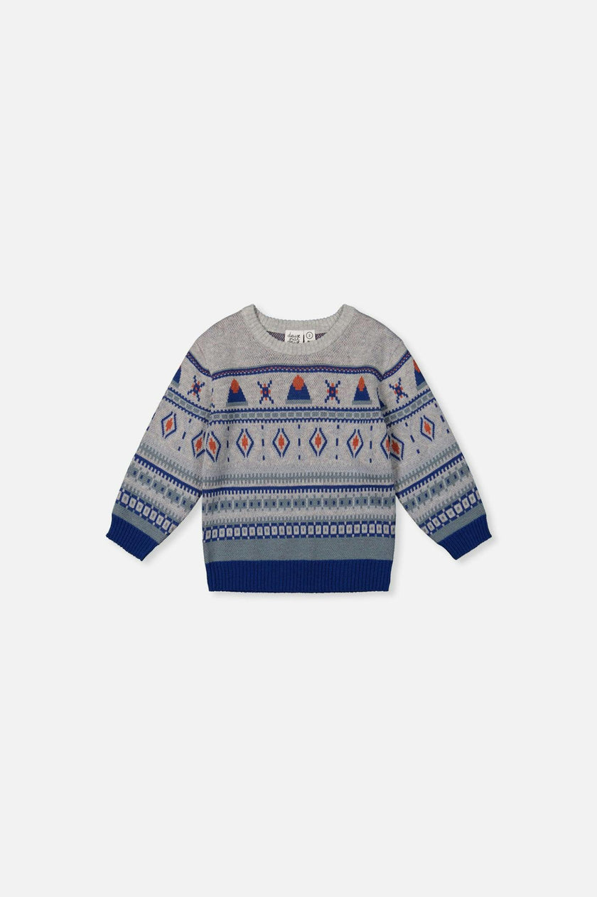 Baby Jacquard Knit Sweater Blue And Beige
