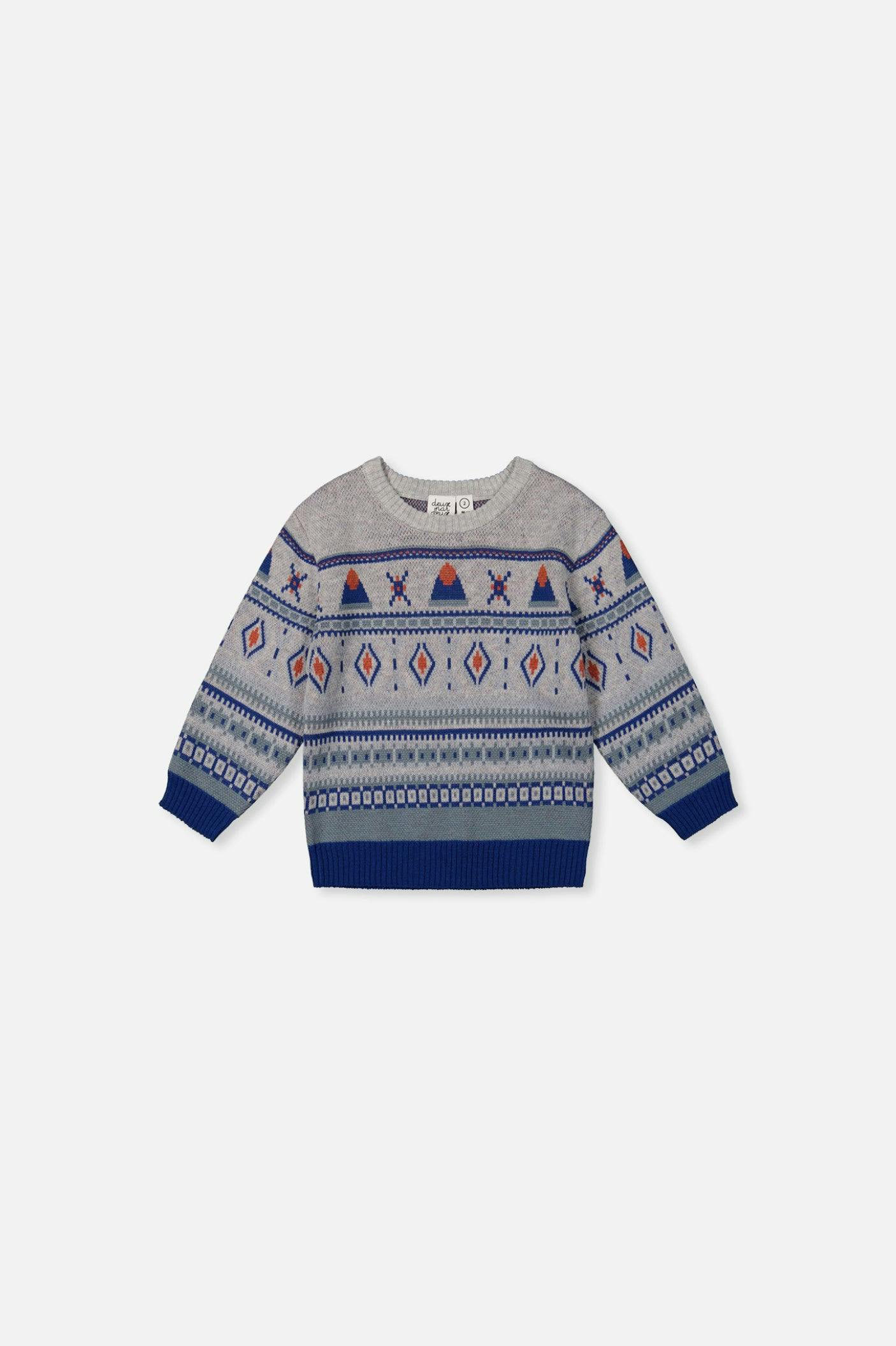 Baby Jacquard Knit Sweater Blue And Beige