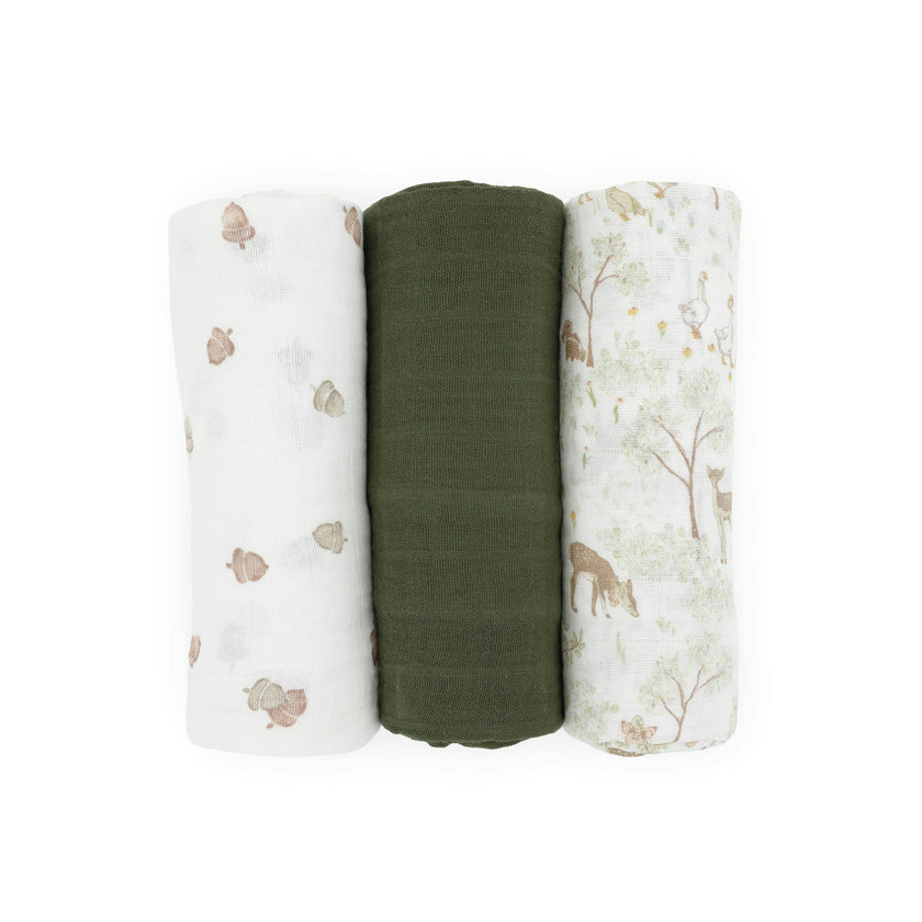 Cotton Muslin Swaddle Blanket 3 Pack - Woodland Friends