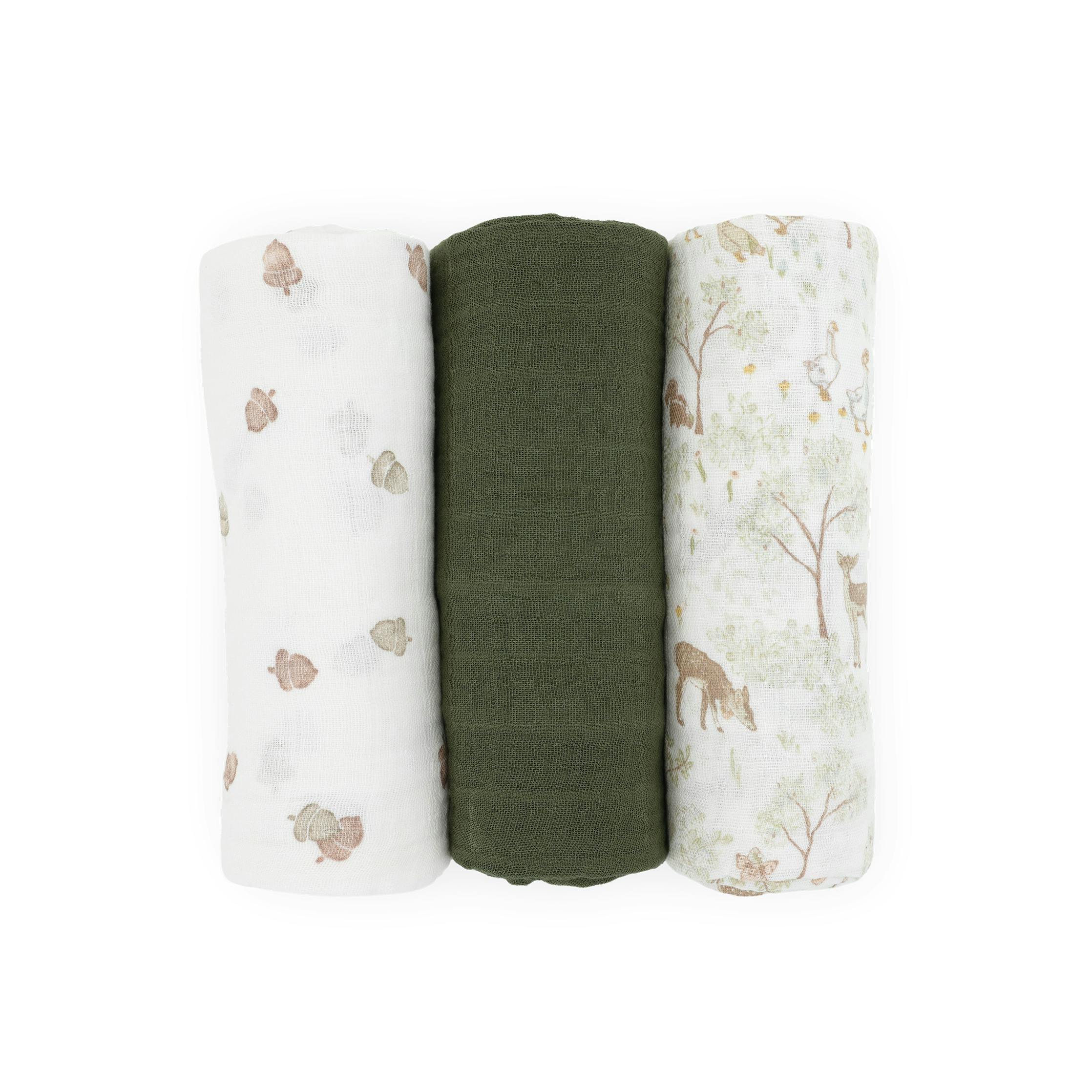 Cotton Muslin Swaddle Blanket 3 Pack - Woodland Friends