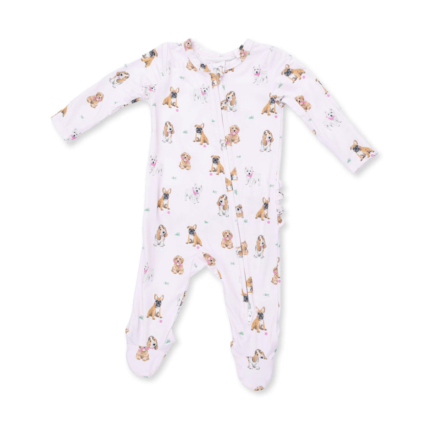 Bestie Dogs Pink - 2 Way Ruffle Back Zipper Footie