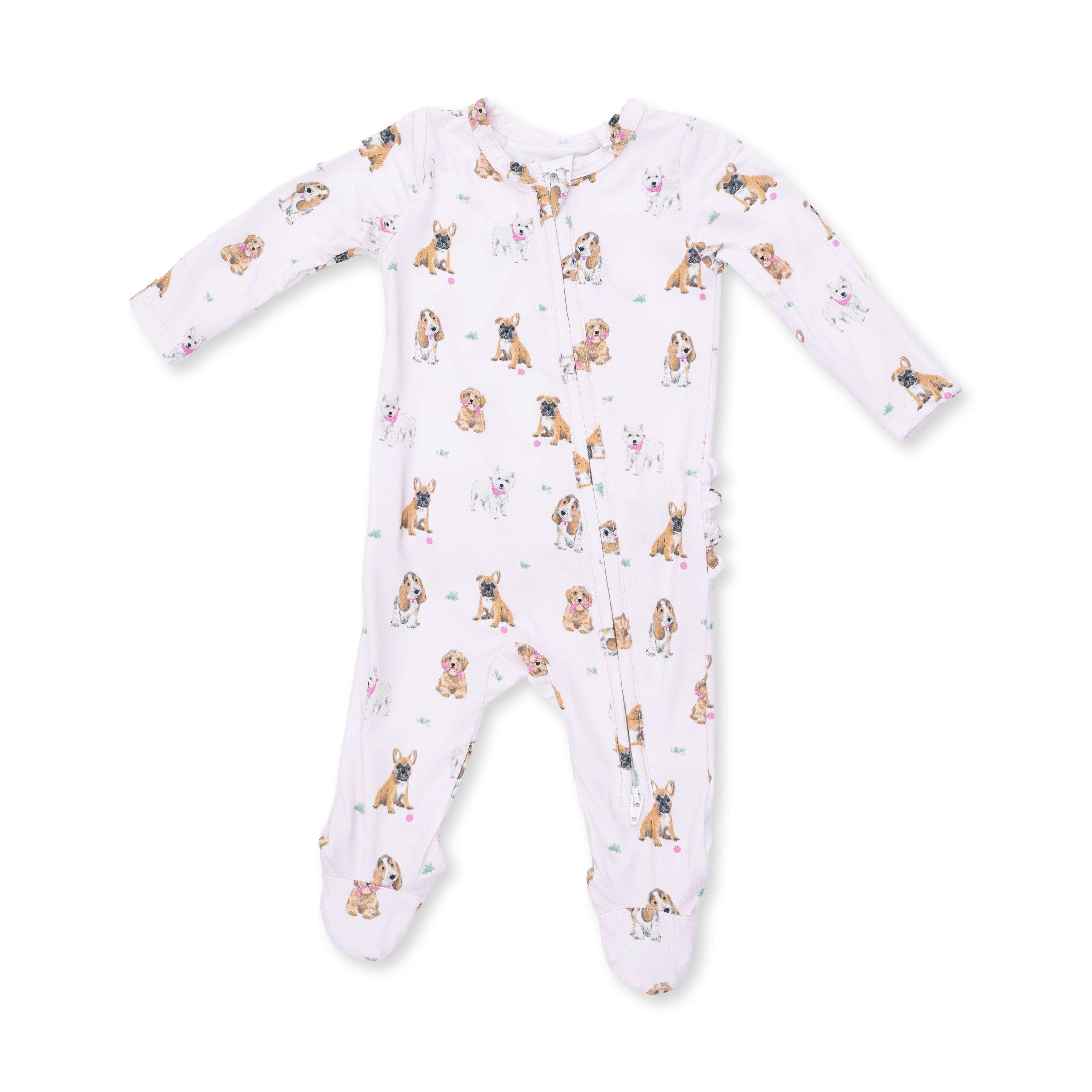 Bestie Dogs Pink - 2 Way Ruffle Back Zipper Footie