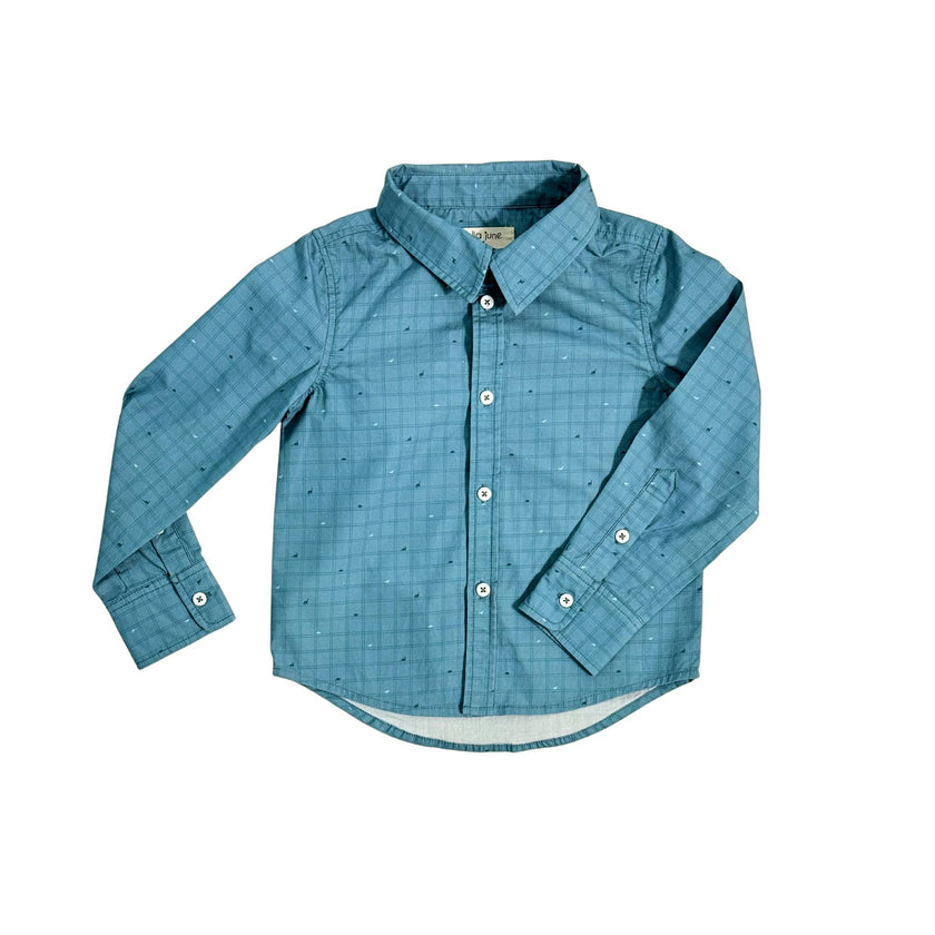 Boys' Button Down in Blue Dino