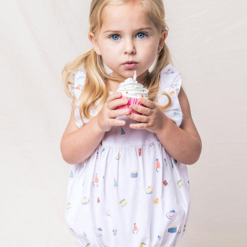 Baby's Twill Ruffled Romper in Birthday Wishes